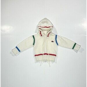 Vintage 80s 90s Izod Lacoste Baby Zip Up Acrylic Sweatshirt White Striped Preppy